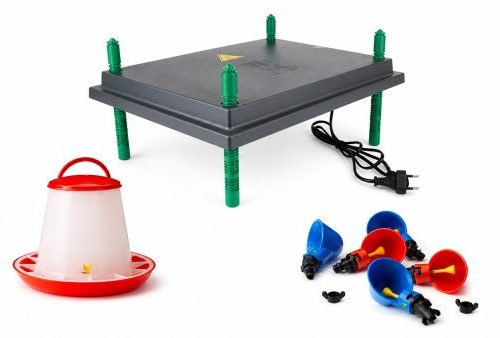 MS warmteplaat 40x55cm met drinkcups en voersilo