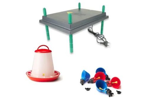 MS warmteplaat 25x30cm met drinkcups en voersilo